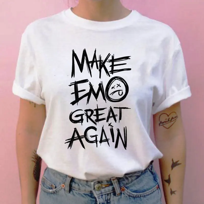 Женская футболка с надписью сделай эмо Великая Снова стильная Готическая