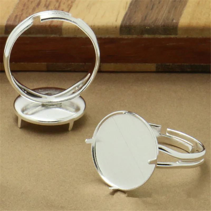 

10pcs 14mm Silver Color Rings Cabochon Settings Round Cabochon Blank Base Bezel Trays Adjustable Claw Rings DIY Findings