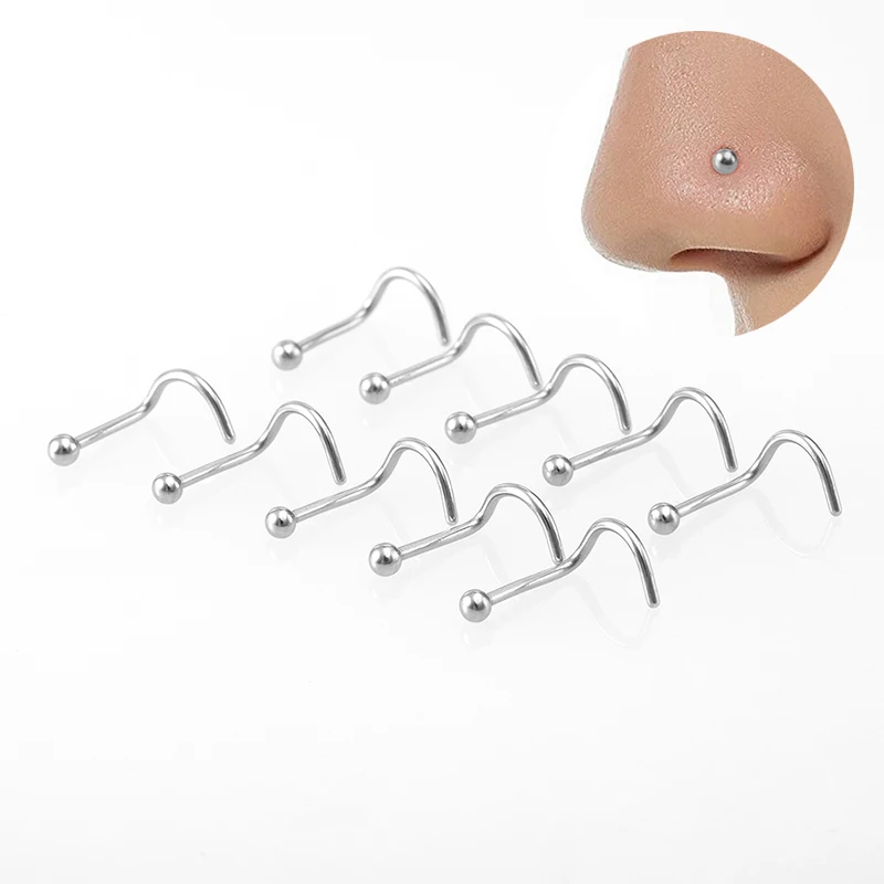 10pcs Lot Nose Stud Stainless Steel Nose Piercing Set Nose Ring Nostril Screws Nariz Bone Studs for Man Women Body Jewelry 20G images - 6