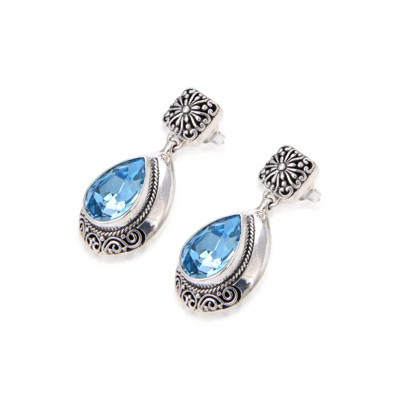 И Резные длинные синие Кристальные серьги женские продвинутые чувство тайские