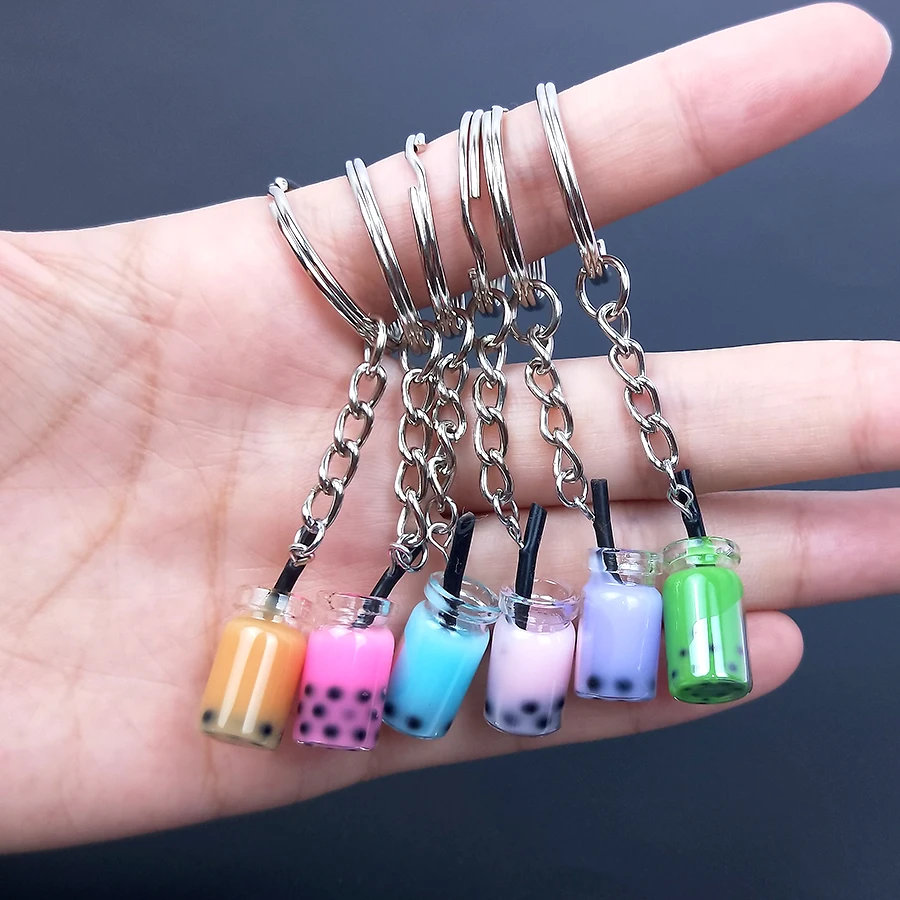 

Unique Design Bottle Mini Goblet Juice Drink Keyring Resin Pearl Milk Tea Pendant Keychain Women Girl Key Chain Gift Jewelry