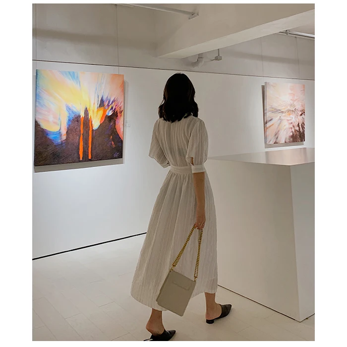 Элегантное Вечернее Платье во французском стиле белое платье в полоску с рукавом