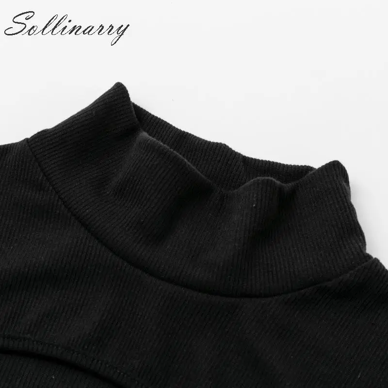 Sollinarry/модные черные зимние вязаные топы для женщин 2019 водолазка с длинными