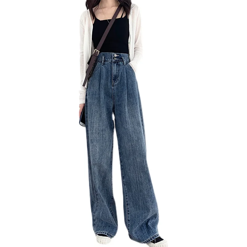 

ZHISILAO Wide Leg Straight Jeans Women Vintage Loose High Waist Denim Pants Streetwear Plus Size Boyfriend Mom Jeans 2021