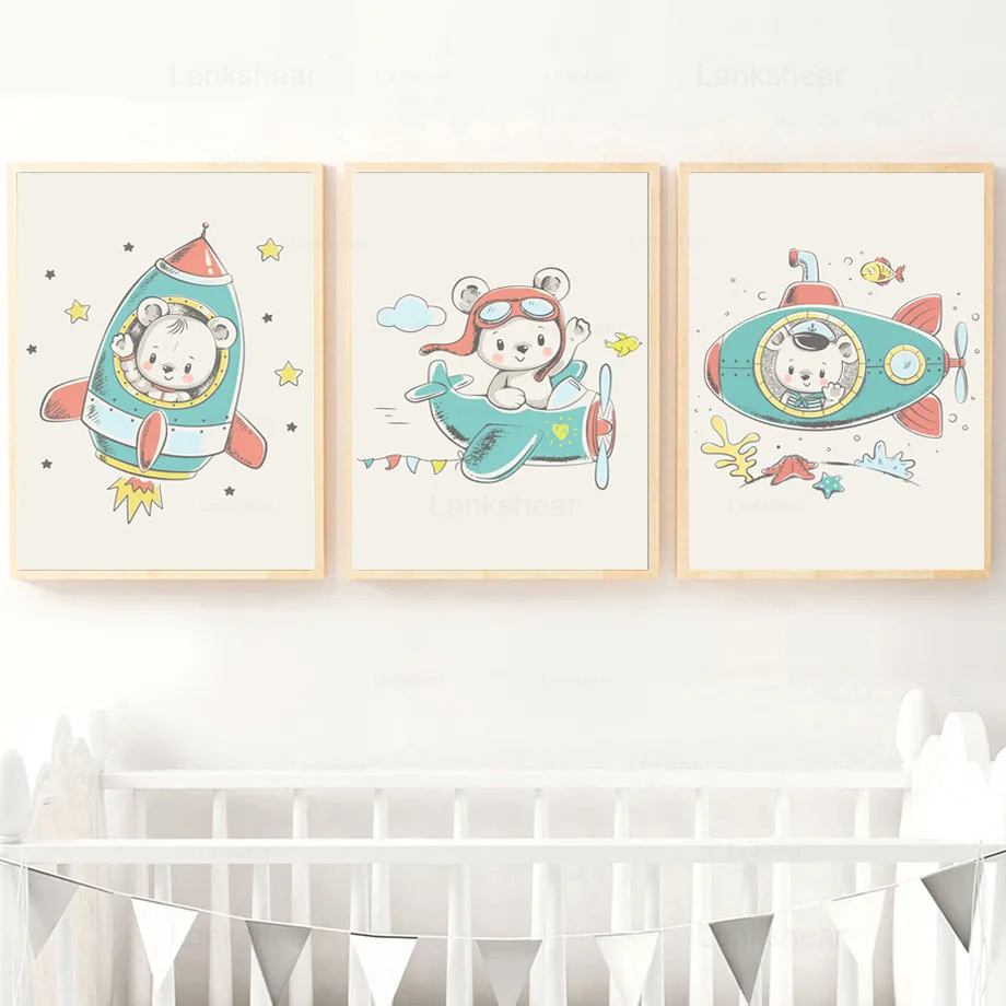 Настенная картина в виде медведя самолета подводной лодки ракеты постеры и