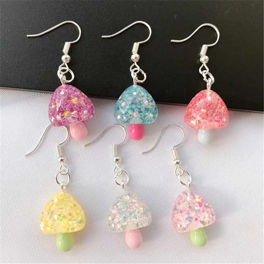 

1Pair Mushroom Drop Earring Fashion Sweet Handmade Flatback Resin Charms Personality Jewelry For Woman