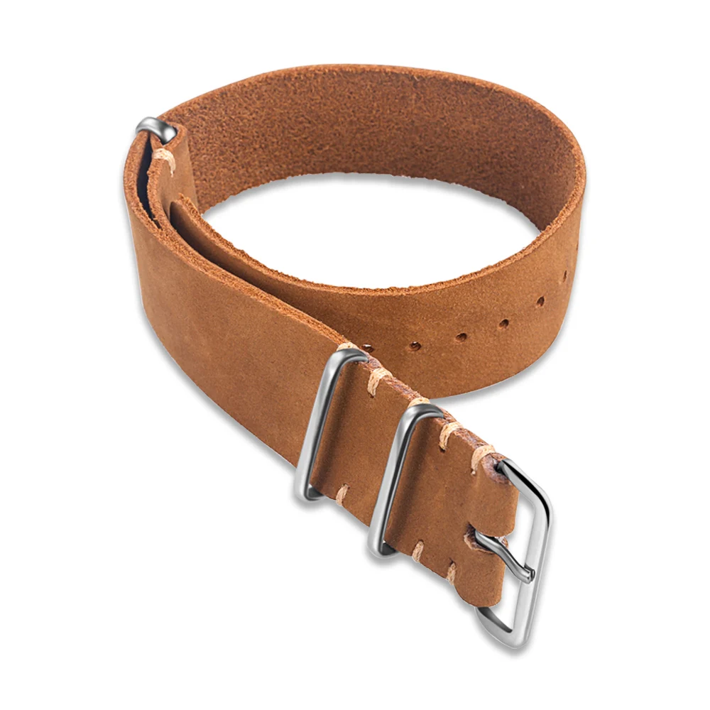 Premium Leather NATO Watch Band Gingerbread One piece Watch Straps For Men or Women Watch 18mm 20mm 22mm