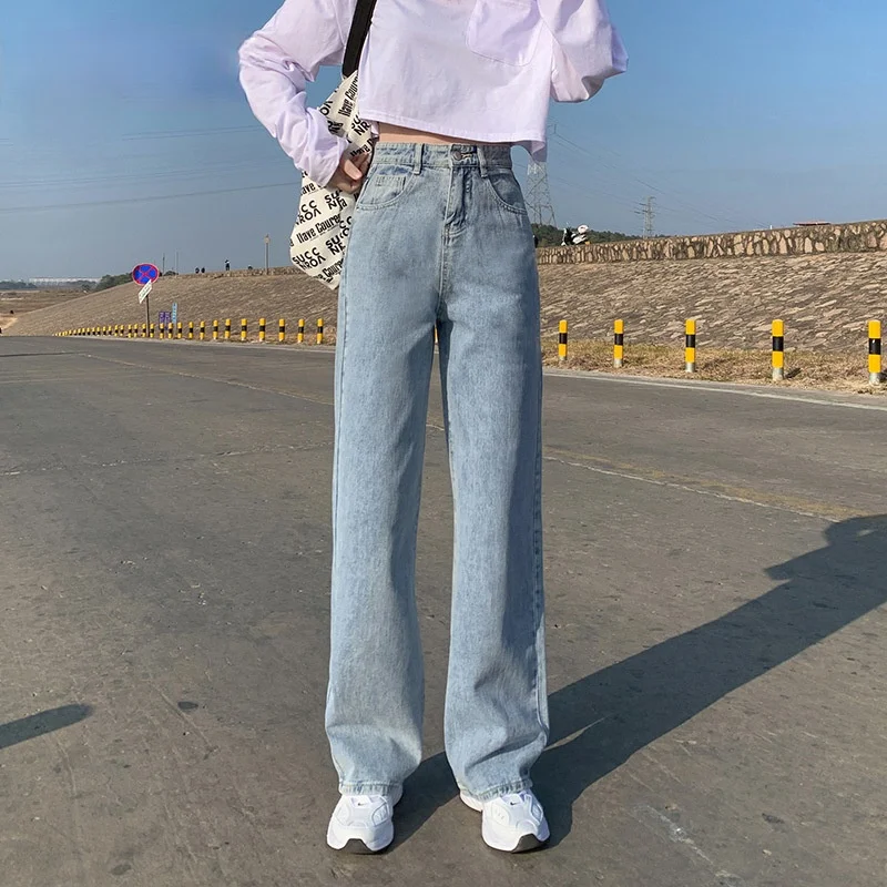 

2021 New Syiwidii Wide Leg Jeans for Women Bottom Baggy Denim Pants High Waist Full Length Clothing Trousers Vintage Streetwear