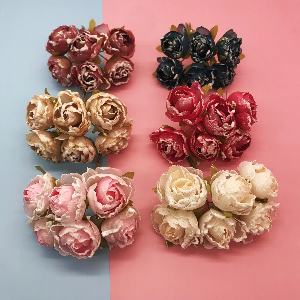 

6Pcs Silk Artificial Rose Flower Fake Bouquet Wedding Decoration Flowers DIY Christmas Wreath Vase Home Decor Craft Supplies