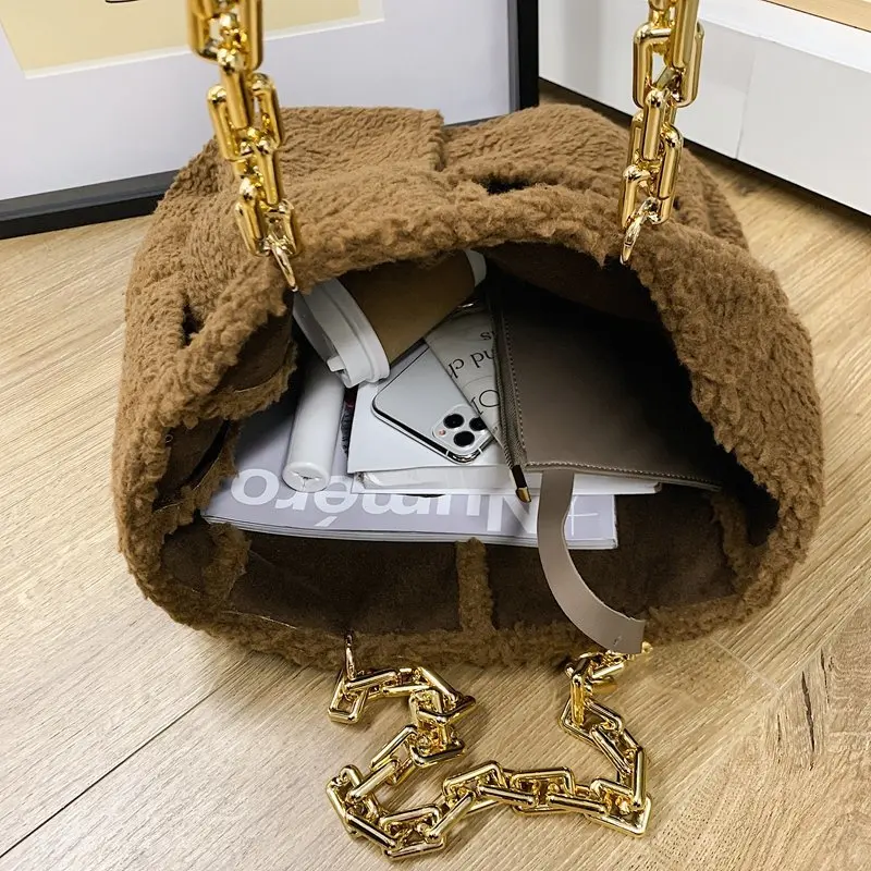 

Thick Chain Tote Bags for Women 2020 New Winter Shoulder Bags Ladies Large Capacity Purses and Handbags Channels Handbags Bolso