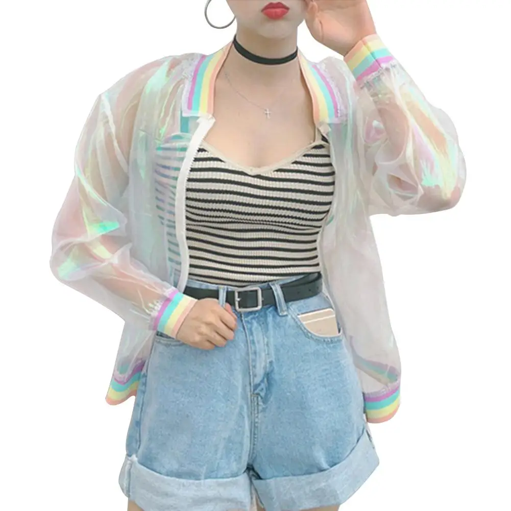Переливающаяся прозрачная куртка Голография Радужная Tumblr гранж 90 х