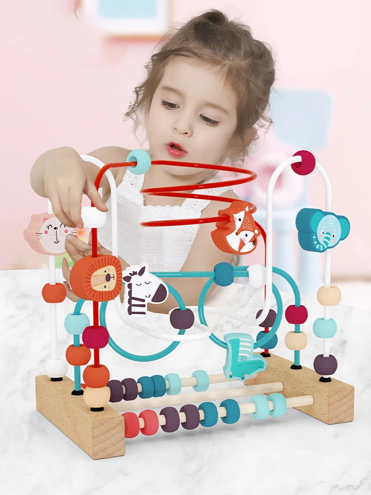 Juguete educativo Montessori para beb&eacute;s, juego de rompecabezas con c&iacute;rculos de madera, cuentas, laberinto de alambre, monta&ntilde;a rusa, &aacute;baco, 3 +, juguete educativo para ni&ntilde;os-0