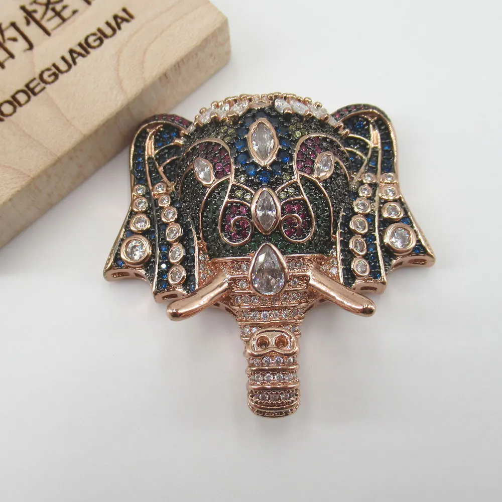 

APDGG 40x42mm Gold plated pendant Elephant connector Pendant tassels cubic zircon CZ Micro Pave necklace pendant Jewelry DIY
