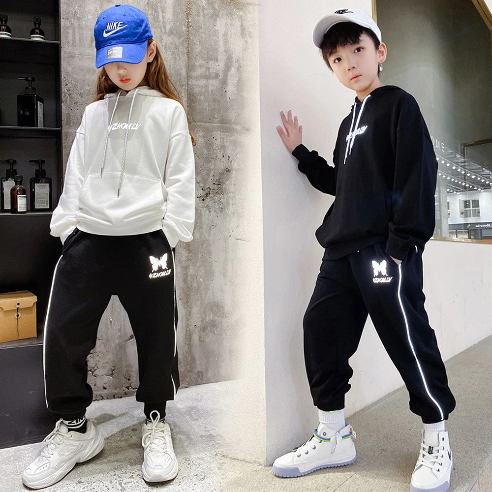 

Girl Children's Wear Spring And Autumn Suit 2021New Sports Handsome 2-Piece Kids Clothing Boy Butterfly Letter Reflective Suit