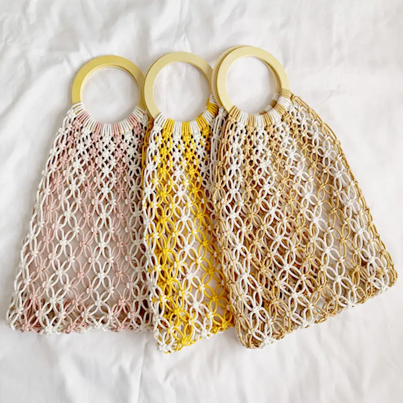 Новинка 2020 Женские соломенные сумки винтажные бохо с выемкой веревкой хлопок