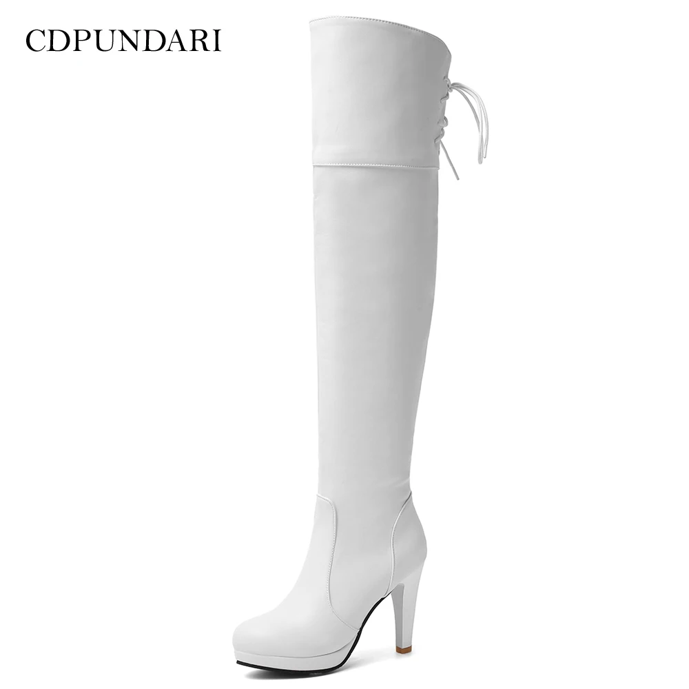 

High Heels Over The Knee Boots Women Platform Thigh High Boots Ladies Autumn Winter Long Boots Shoes Sexy Black White