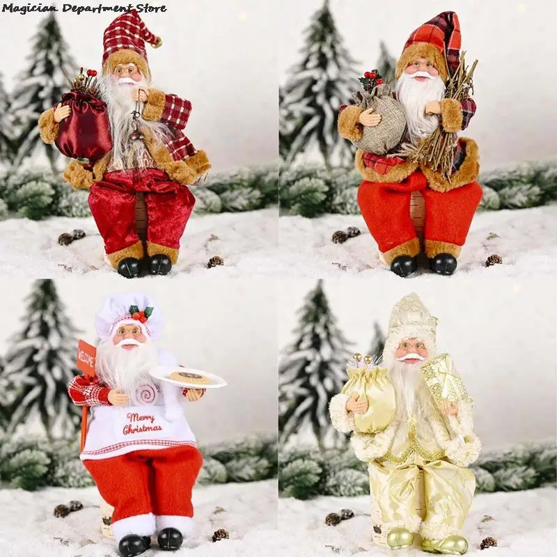 

Mini Santa Claus Resin Ornaments Red Gold Chef Sitting Position Santa Claus Traditional Christmas Fireplace Decor Gift For Kid
