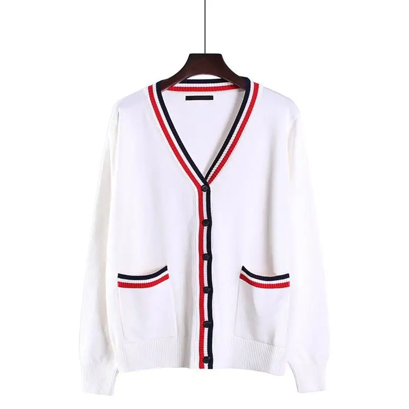 

2021 Chunqiu new women's V-Neck Sweater couple cardigan long sleeve loose versatile men's T-shirt coat
