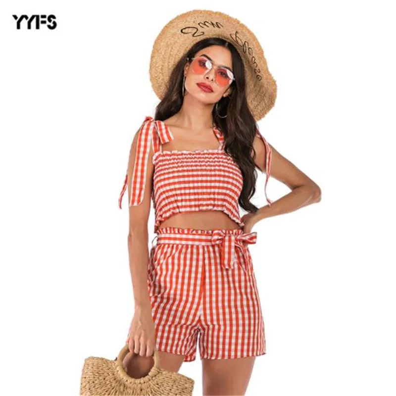 YYFS женские летние 2 шт шифоновые костюмы без бретелек Praitie шикарный стиль Женская
