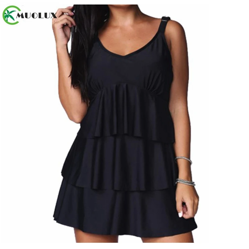 Новинка 2019 женский купальник из двух частей черная юбка с оборками танкини