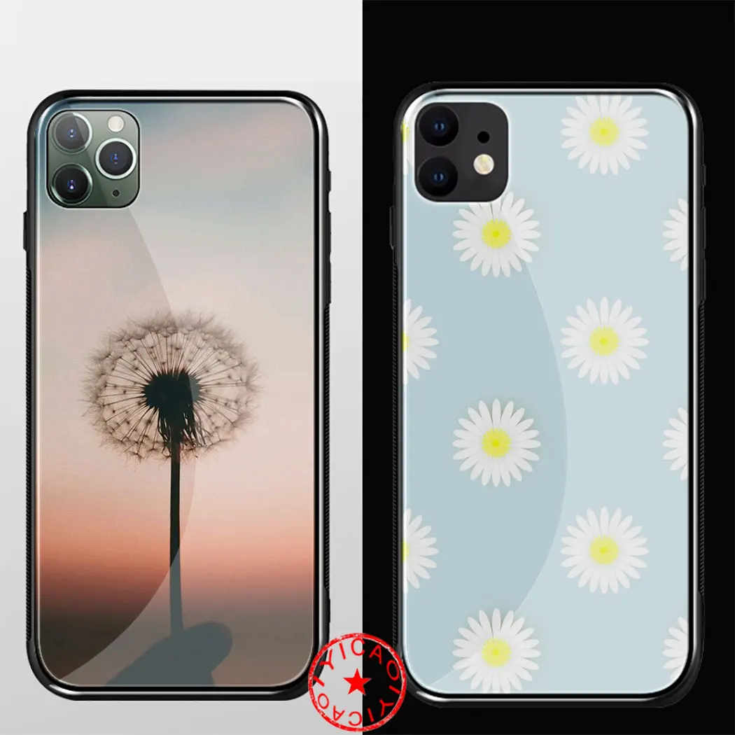 Yellow flower Small daisy sunflower Tempered Glass Case for iphone 5 5S SE 6 6S 7 8 Plus 11 Pro X XR XS Max Cover |