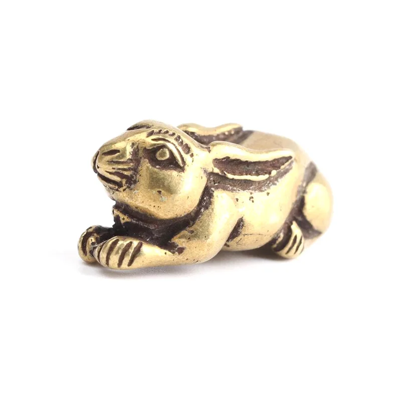 

Античная Медная Статуя счастливого кролика со знаками Зодиака, винтажные Статуэтки из твердой латуни с милыми животными, миниатюрные статуэтки, украшение для стола для чайного питомца