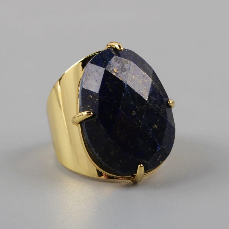 lapis lazuri-gold Обручальные кольца из натуральных камней Амазонит в форме яйца, розовый опал, Агаты, ювелирные изделия, граненые золотые кольца, бирюзовые женские кольца ZG0321 - Цвет основного камня: lapis lazuri-gold