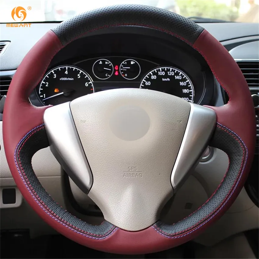 MEWANT черный бордовый кожаный чехол рулевого колеса автомобиля для Nissan Tiida Sylphy Sentra