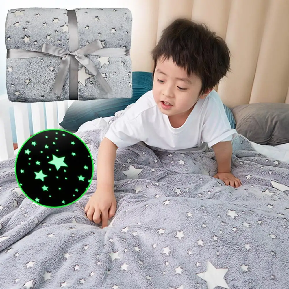 Magical Luminous Kids Blanket Soft Fluffy Flannel Star Moon Home Rug Children Bedding Fluorescent Quilt Christmas Gift | Мать и ребенок