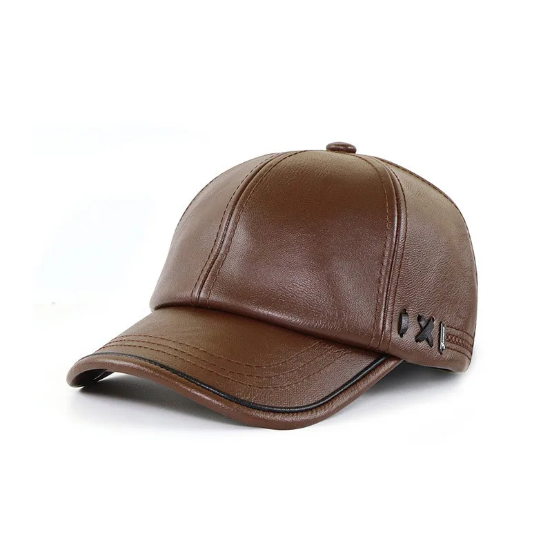 

Solid Lambskin Leather Hat Winter Warm Cowhide Baseball Cap Men Motorcycle Hats