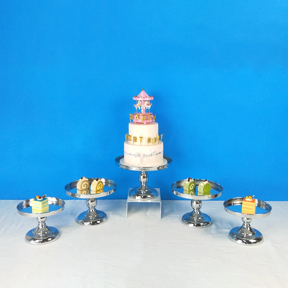 

new FFriday 3-7 pcs Gold Birthday party Wedding Crystal Round Metal Set Mirror Dessert Cake Stand