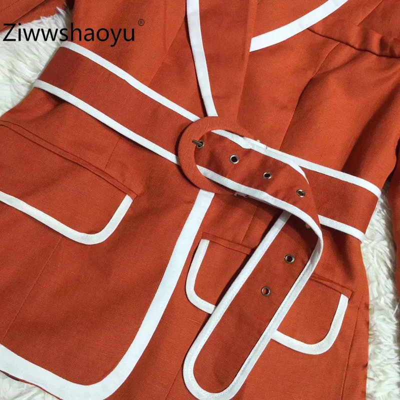 Ziwwshaoyu женские осенне-зимние Подиумные брюки костюм-двойка куртка с длинными рукавами+ штаны Модный комплект из двух предметов Новинка