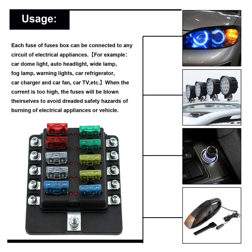 10 способ лезвия предохранителей держатель красный светодиодный индикатор шт.
