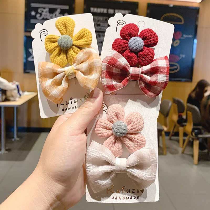 

IFMIA New 2 Pieces/set Flower Bows Children Hairpin Kids Girls 2021 Korean HairClip Fashion Bow-Knot Hair Clips Hair Accessories