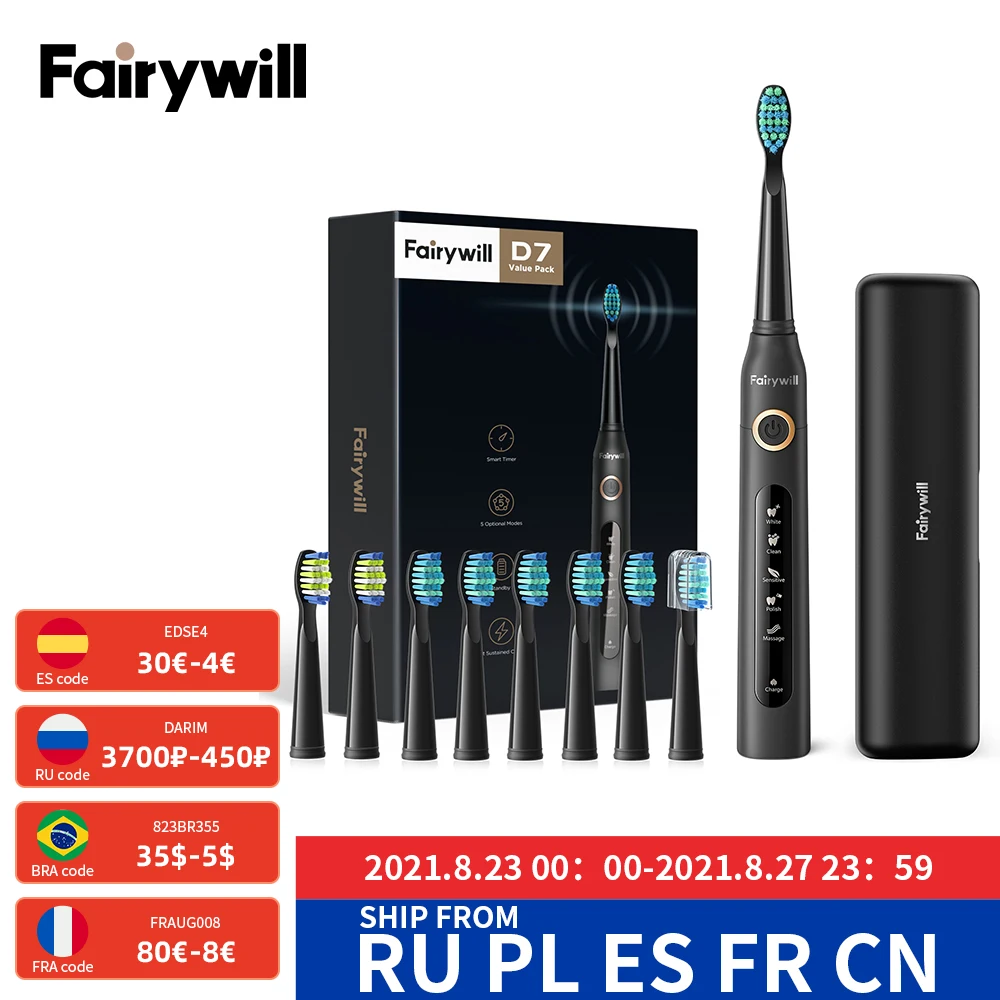 Электрическая зубная щетка Fairywill FW507 Sonic es для взрослых и детей 5 режимов умный