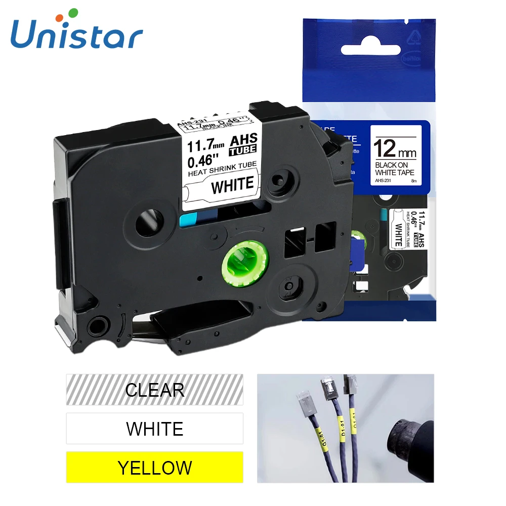 

Unistar Φ лента для этикеток с термоусадочной трубкой, совместимая с лентой для этикеток Brother, 11,7 мм X 1,5 м, принтер для этикеток PTP900W HSe131 HSe-231