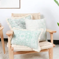 1pc green vintage pillow case cushion cover cotton linen with tassles for home decoration pillowcase living room