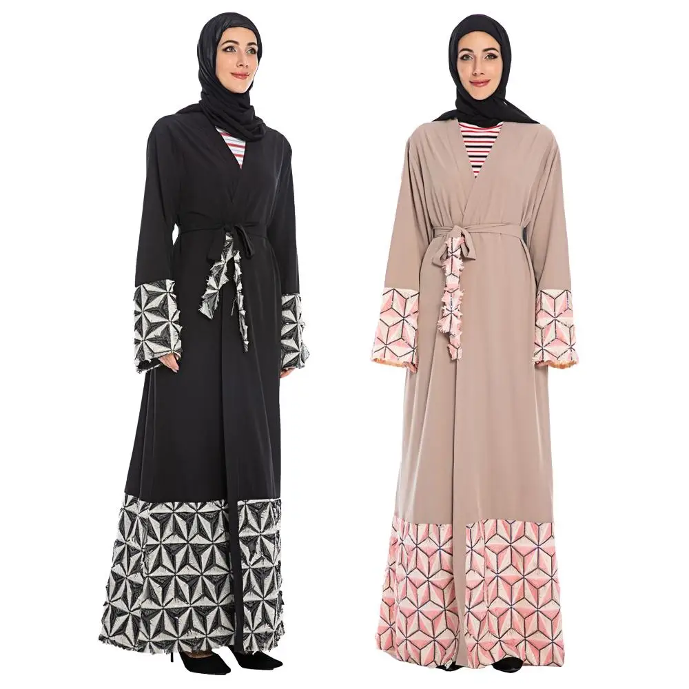 

Dubai Open Abaya Kimono Kaftan Muslim Women Long Cardigan Islamic Maxi Dress Patchwork Long Sleeve Robe Gown Casual Autumn Dress