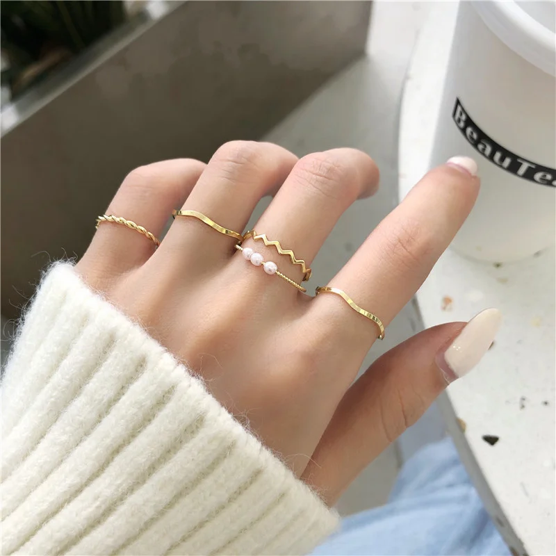 

5pc Fashion Jewelry Rings Set Hot Selling Metal Alloy Hollow Round Opening Women Finger Ring For Girl Lady Party Wedding Gifts