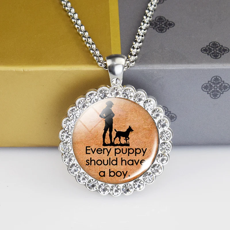 

Puppy Dog Necklace Rhinestone Glass Pendant Silver Plated Chain Necklace Dog Paw Jewelry Men Women Fashion Accessories