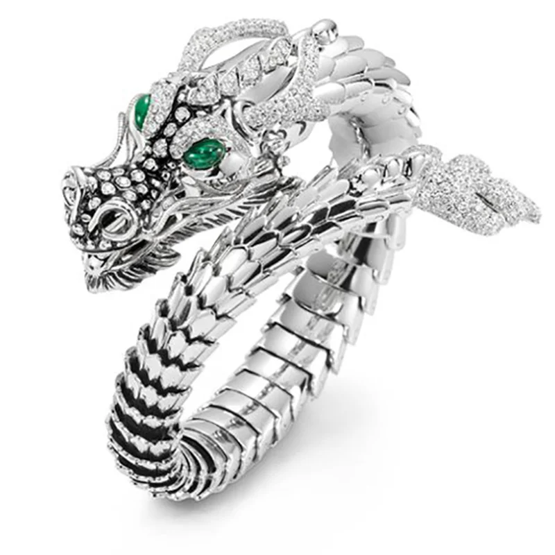 Новинка Открытое кольцо в стиле панк дракона для мужчин зеленые глаза