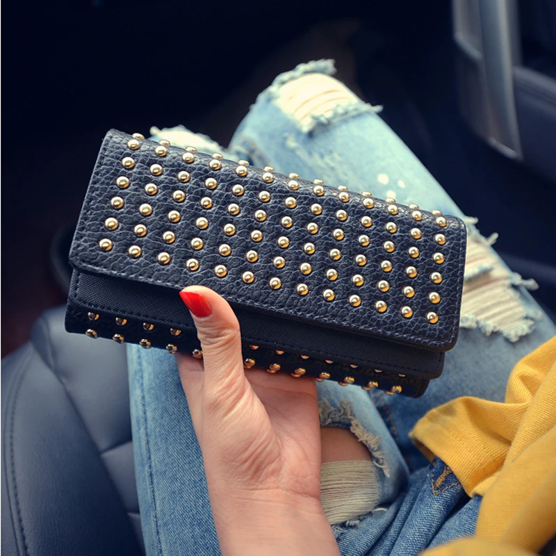 Женский Длинный кошелек из искусственной кожи с заклепками YA-38 лето 2019 | Багаж и