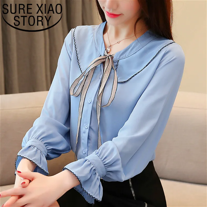 Женская шифоновая блузка в Корейском стиле однотонная Харадзюку 2684 50 2019|Блузки| |