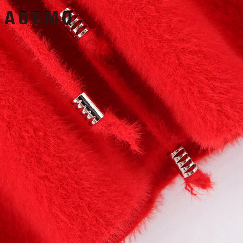 AOEMQ Winter Vintage Classic Sweaters Pullovers Christmas Lantern Sleeve 4 Colors Solid Fluff Warm Soft Women | Женская одежда