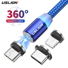 Кабель USLION для быстрой зарядки с разъемом Type-C Micro USB, шнур, провод, магнитный USB-кабель для iPhone 12, 11, Xiaomi, Samsung, светодиодный кабель