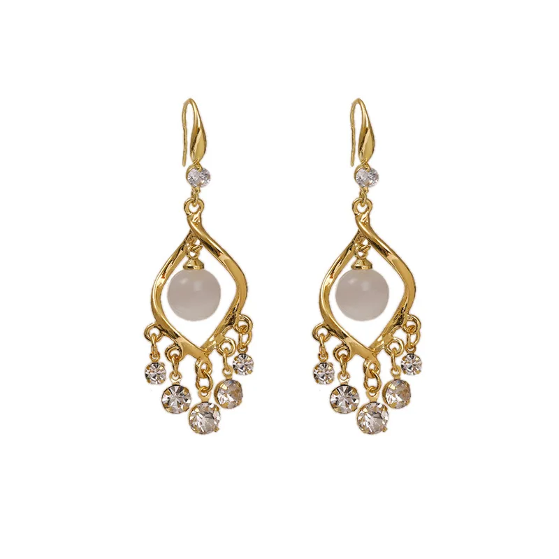 

120pcs/lot New Lady Exclusive Cat's Eye Earrings Luxury Women Tassel Crystal Stylish Earrings Jewelry Wholesale Bijoux