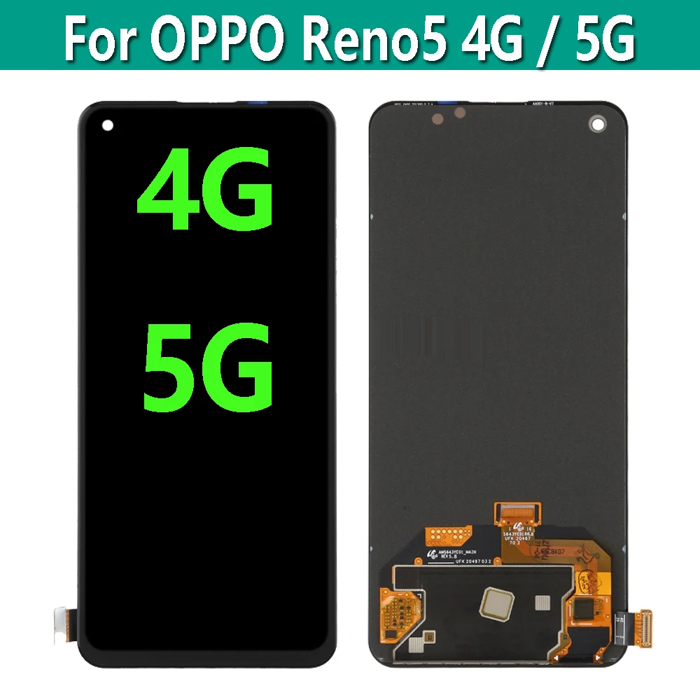 Pantalla LCD Amoled Original para m&oacute;vil, montaje de digitalizador t&aacute;ctil para OPPO Reno 5, 4G, 5G, para OPPO ren5, CPH2145, CPH2159-0
