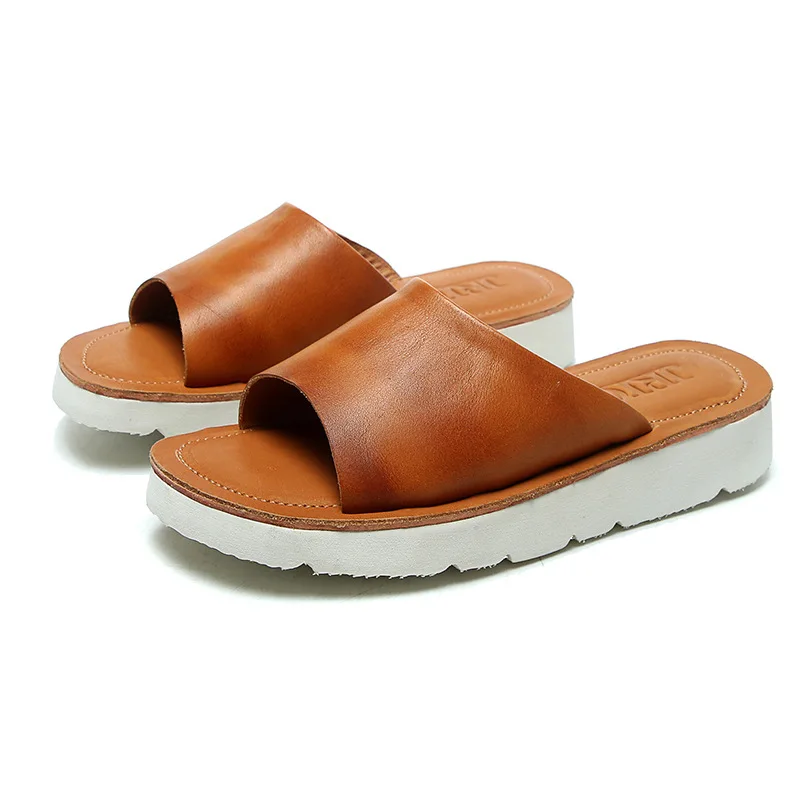 

GKTINOO Genuine Leather Summer Slippers Women Flat Slides Soft Bottom Lightweight Open Toe Slip On Beach Casual Slippers Female