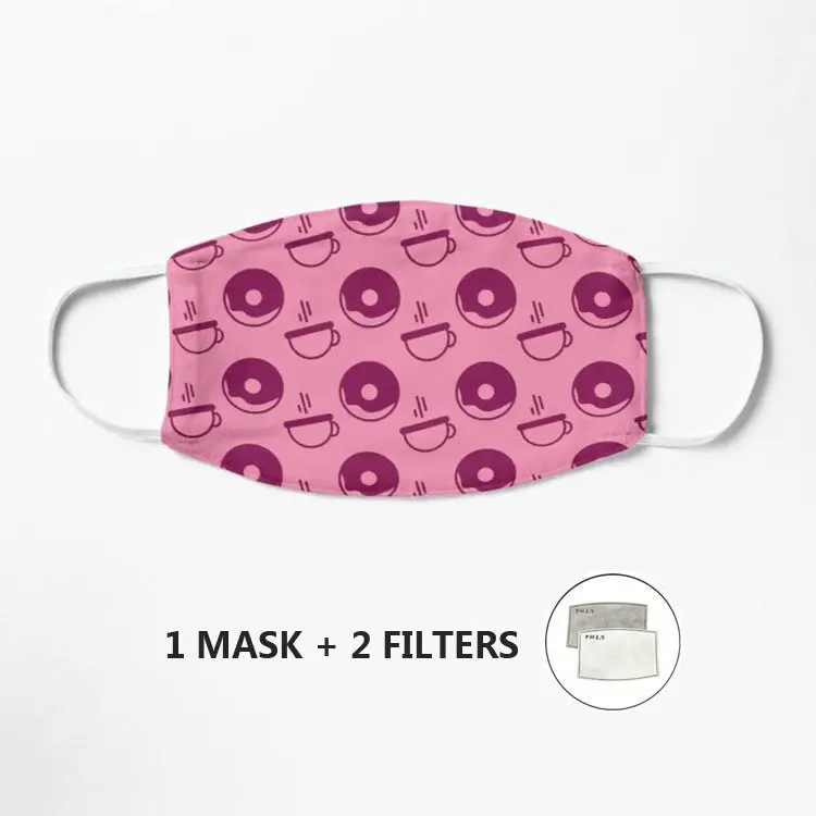 

Маска Foodie кофейные и пончики розовая и фиолетовая Пылезащитная маска для рта моющаяся женская уличная многоразовая маска для рта