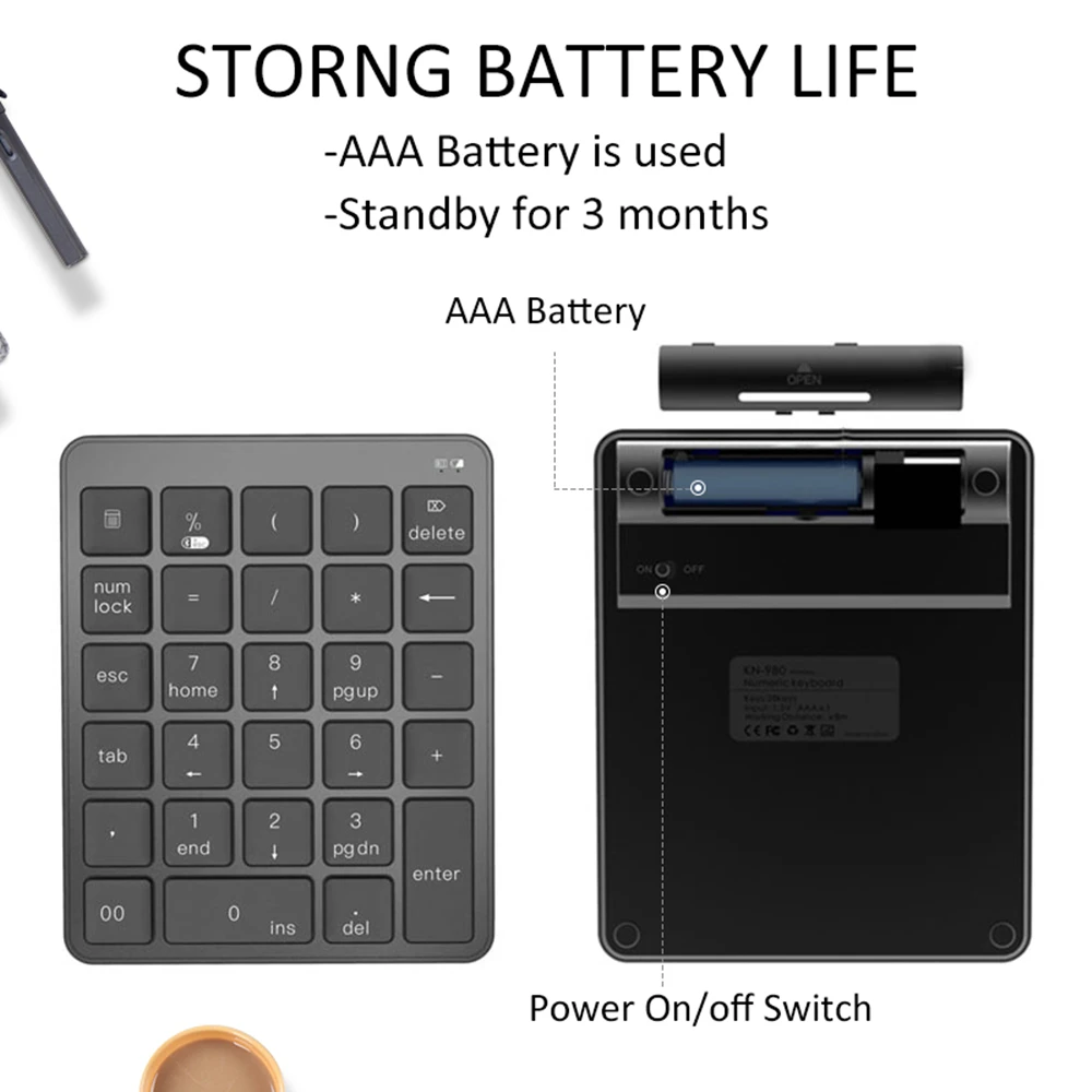 

Bluetooth Numeric Keyboard Protable Keypad Plastic Case AAA Battery For Android Windows Phone Tablet